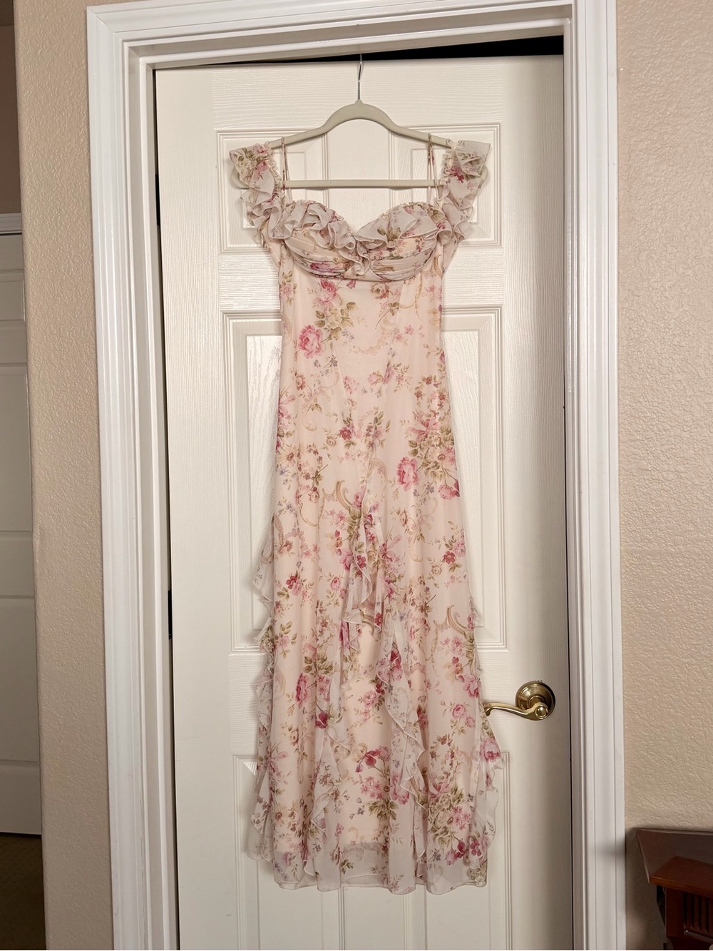 Lacemade Blooming in the Sun Romantic Floral Ruffled Maxi Dress - Pink & Cream